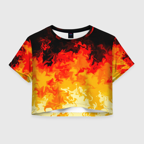 Женская футболка Crop-top 3D с принтом Бушующие языки пламени в Курске, 100% полиэстер | круглая горловина, длина футболки до линии талии, рукава с отворотами | 