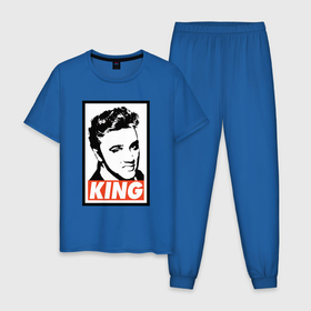 Мужская пижама хлопок с принтом Король Элвис в Петрозаводске, 100% хлопок | брюки и футболка прямого кроя, без карманов, на брюках мягкая резинка на поясе и по низу штанин
 | 