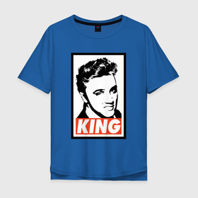 Мужская футболка хлопок Oversize с принтом Король Элвис в Тюмени, 100% хлопок | свободный крой, круглый ворот, “спинка” длиннее передней части | Тематика изображения на принте: 
