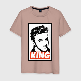 Мужская футболка хлопок с принтом Король Элвис в Тюмени, 100% хлопок | прямой крой, круглый вырез горловины, длина до линии бедер, слегка спущенное плечо. | Тематика изображения на принте: 