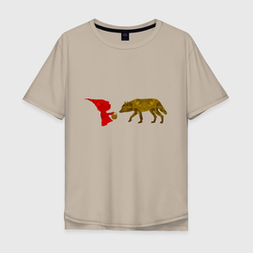 Мужская футболка хлопок Oversize с принтом Красная Шапочка и волк в Курске, 100% хлопок | свободный крой, круглый ворот, “спинка” длиннее передней части | 
