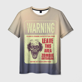 Мужская футболка 3D с принтом Осторожно зомби в Петрозаводске, 100% полиэфир | прямой крой, круглый вырез горловины, длина до линии бедер | 