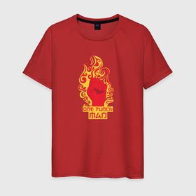 Мужская футболка хлопок с принтом Ванпанчмен кулак и огонь в Новосибирске, 100% хлопок | прямой крой, круглый вырез горловины, длина до линии бедер, слегка спущенное плечо. | 