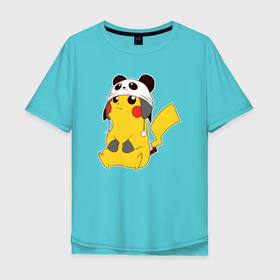 Мужская футболка хлопок Oversize с принтом Pika panda в Белгороде, 100% хлопок | свободный крой, круглый ворот, “спинка” длиннее передней части | Тематика изображения на принте: 