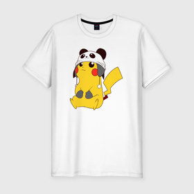 Мужская футболка хлопок Slim с принтом Pika panda в Белгороде, 92% хлопок, 8% лайкра | приталенный силуэт, круглый вырез ворота, длина до линии бедра, короткий рукав | Тематика изображения на принте: 