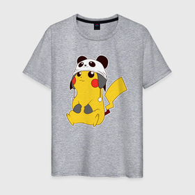 Мужская футболка хлопок с принтом Pika panda в Белгороде, 100% хлопок | прямой крой, круглый вырез горловины, длина до линии бедер, слегка спущенное плечо. | Тематика изображения на принте: 
