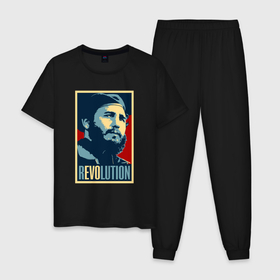 Мужская пижама хлопок с принтом Fidel Castro в Кировске, 100% хлопок | брюки и футболка прямого кроя, без карманов, на брюках мягкая резинка на поясе и по низу штанин
 | 