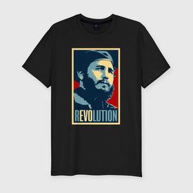 Мужская футболка хлопок Slim с принтом Fidel Castro в Кировске, 92% хлопок, 8% лайкра | приталенный силуэт, круглый вырез ворота, длина до линии бедра, короткий рукав | 
