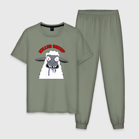 Мужская пижама хлопок с принтом Killer sheep в Тюмени, 100% хлопок | брюки и футболка прямого кроя, без карманов, на брюках мягкая резинка на поясе и по низу штанин
 | 