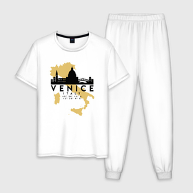 Мужская пижама хлопок с принтом Итальянская Венеция , 100% хлопок | брюки и футболка прямого кроя, без карманов, на брюках мягкая резинка на поясе и по низу штанин
 | 