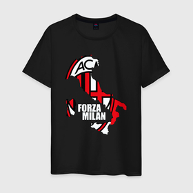 Мужская футболка хлопок с принтом Forza Milan , 100% хлопок | прямой крой, круглый вырез горловины, длина до линии бедер, слегка спущенное плечо. | 