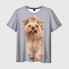 Мужская футболка 3D с принтом Йоркширский терьер собака в Белгороде, 100% полиэфир | прямой крой, круглый вырез горловины, длина до линии бедер | 