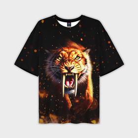 Мужская футболка oversize 3D с принтом Саблезубый тигр в Кировске,  |  | 