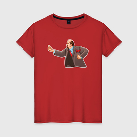 Женская футболка хлопок с принтом Ленин показывает недругу в Кировске, 100% хлопок | прямой крой, круглый вырез горловины, длина до линии бедер, слегка спущенное плечо | 