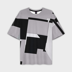Мужская футболка oversize 3D с принтом Белые и чёрные кубы в геометрии в Белгороде,  |  | 