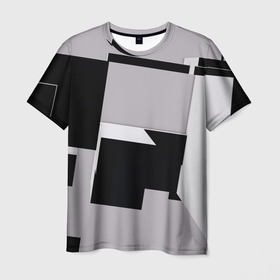 Мужская футболка 3D с принтом Белые и чёрные кубы в геометрии в Белгороде, 100% полиэфир | прямой крой, круглый вырез горловины, длина до линии бедер | 