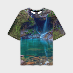 Мужская футболка oversize 3D с принтом Природный водопад в Санкт-Петербурге,  |  | 
