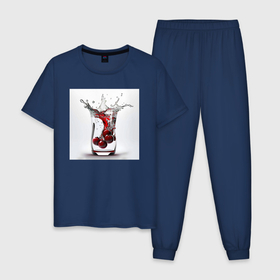 Мужская пижама хлопок с принтом Вишневый коктейль , 100% хлопок | брюки и футболка прямого кроя, без карманов, на брюках мягкая резинка на поясе и по низу штанин
 | Тематика изображения на принте: 