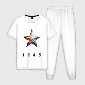 Мужская пижама хлопок с принтом Звезда победы триколор в Екатеринбурге, 100% хлопок | брюки и футболка прямого кроя, без карманов, на брюках мягкая резинка на поясе и по низу штанин
 | 