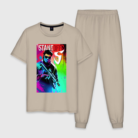 Мужская пижама хлопок с принтом Standoff 2   shooter   sketch в Курске, 100% хлопок | брюки и футболка прямого кроя, без карманов, на брюках мягкая резинка на поясе и по низу штанин
 | Тематика изображения на принте: 