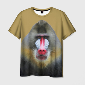 Мужская футболка 3D с принтом Мандрил обезьяна в Тюмени, 100% полиэфир | прямой крой, круглый вырез горловины, длина до линии бедер | 