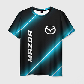 Мужская футболка 3D с принтом Mazda неоновые лампы , 100% полиэфир | прямой крой, круглый вырез горловины, длина до линии бедер | 