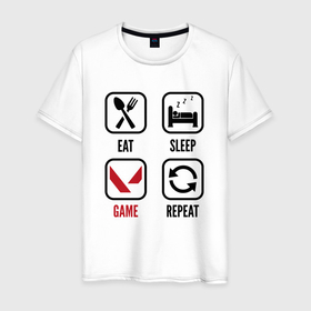 Мужская футболка хлопок с принтом Eat   sleep   Valorant   repeat , 100% хлопок | прямой крой, круглый вырез горловины, длина до линии бедер, слегка спущенное плечо. | 