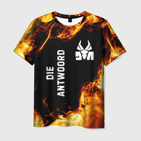 Мужская футболка 3D с принтом Die Antwoord и пылающий огонь в Петрозаводске, 100% полиэфир | прямой крой, круглый вырез горловины, длина до линии бедер | 
