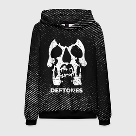 Мужская толстовка 3D с принтом Deftones с потертостями на темном фоне в Екатеринбурге, 100% полиэстер | двухслойный капюшон со шнурком для регулировки, мягкие манжеты на рукавах и по низу толстовки, спереди карман-кенгуру с мягким внутренним слоем. | 