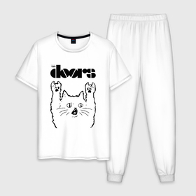 Мужская пижама хлопок с принтом The Doors   rock cat в Санкт-Петербурге, 100% хлопок | брюки и футболка прямого кроя, без карманов, на брюках мягкая резинка на поясе и по низу штанин
 | 