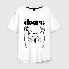 Мужская футболка хлопок Oversize с принтом The Doors   rock cat в Белгороде, 100% хлопок | свободный крой, круглый ворот, “спинка” длиннее передней части | 