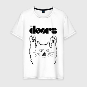 Мужская футболка хлопок с принтом The Doors   rock cat в Санкт-Петербурге, 100% хлопок | прямой крой, круглый вырез горловины, длина до линии бедер, слегка спущенное плечо. | 