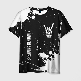 Мужская футболка 3D с принтом Breaking Benjamin и рок символ на темном фоне в Екатеринбурге, 100% полиэфир | прямой крой, круглый вырез горловины, длина до линии бедер | 