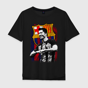 Мужская футболка хлопок Oversize с принтом Левандовски Барселона , 100% хлопок | свободный крой, круглый ворот, “спинка” длиннее передней части | 