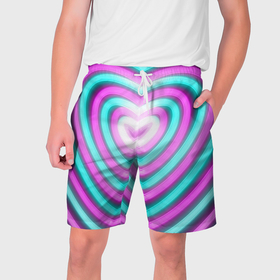 Мужские шорты 3D с принтом Неоновые сердца в Курске,  полиэстер 100% | прямой крой, два кармана без застежек по бокам. Мягкая трикотажная резинка на поясе, внутри которой широкие завязки. Длина чуть выше колен | 