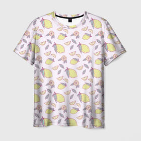 Мужская футболка 3D с принтом Лимоны паттерн , 100% полиэфир | прямой крой, круглый вырез горловины, длина до линии бедер | Тематика изображения на принте: 