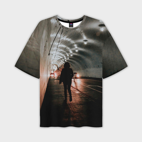 Мужская футболка oversize 3D с принтом Ночной тоннель в Ухте,  |  | Тематика изображения на принте: 