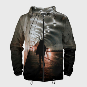 Мужская ветровка 3D с принтом Ночной тоннель в Ухте, 100% полиэстер | подол и капюшон оформлены резинкой с фиксаторами, два кармана без застежек по бокам, один потайной карман на груди | Тематика изображения на принте: 