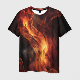 Мужская футболка 3D с принтом Языки пламени: арт нейросети , 100% полиэфир | прямой крой, круглый вырез горловины, длина до линии бедер | 