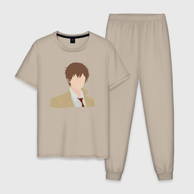 Мужская пижама хлопок с принтом Силуэт Лайт Ягами , 100% хлопок | брюки и футболка прямого кроя, без карманов, на брюках мягкая резинка на поясе и по низу штанин
 | 