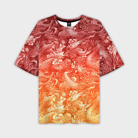 Мужская футболка oversize 3D с принтом Огненная татуировка с элементами дракона ,  |  | 
