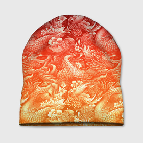 Шапка 3D с принтом Огненная татуировка с элементами дракона в Кировске, 100% полиэстер | универсальный размер, печать по всей поверхности изделия | 