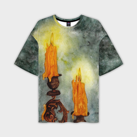 Мужская футболка oversize 3D с принтом Две свечи ,  |  | 