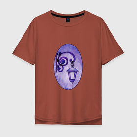 Мужская футболка хлопок Oversize с принтом Фиолетовый уличный фонарь в рамке в Белгороде, 100% хлопок | свободный крой, круглый ворот, “спинка” длиннее передней части | 