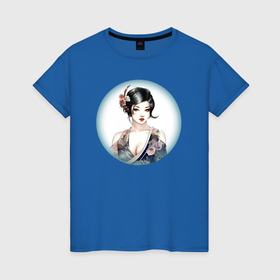 Женская футболка хлопок с принтом Гейша в круге , 100% хлопок | прямой крой, круглый вырез горловины, длина до линии бедер, слегка спущенное плечо | 