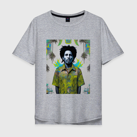 Мужская футболка хлопок Oversize с принтом Арт граффити Боб Марли в ямайской рубашке , 100% хлопок | свободный крой, круглый ворот, “спинка” длиннее передней части | 
