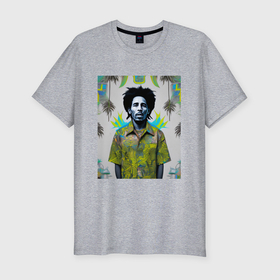 Мужская футболка хлопок Slim с принтом Арт граффити Боб Марли в ямайской рубашке , 92% хлопок, 8% лайкра | приталенный силуэт, круглый вырез ворота, длина до линии бедра, короткий рукав | 