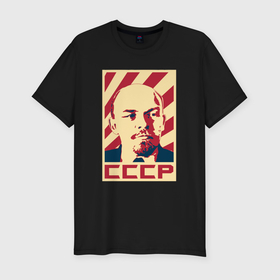 Мужская футболка хлопок Slim с принтом Владимир Ленин СССР в Новосибирске, 92% хлопок, 8% лайкра | приталенный силуэт, круглый вырез ворота, длина до линии бедра, короткий рукав | 