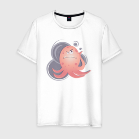 Мужская футболка хлопок с принтом сердитая осьминожка в Тюмени, 100% хлопок | прямой крой, круглый вырез горловины, длина до линии бедер, слегка спущенное плечо. | 