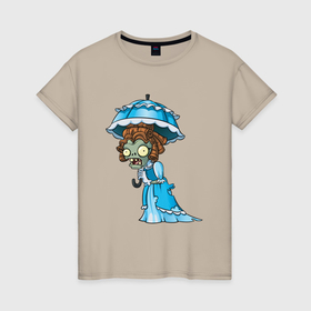 Женская футболка хлопок с принтом Зомби с зонтиком в Курске, 100% хлопок | прямой крой, круглый вырез горловины, длина до линии бедер, слегка спущенное плечо | 